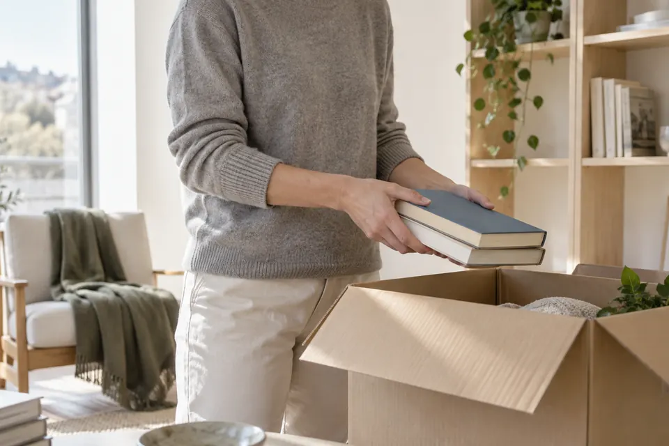 Una persona prepara una scatola con dei libri